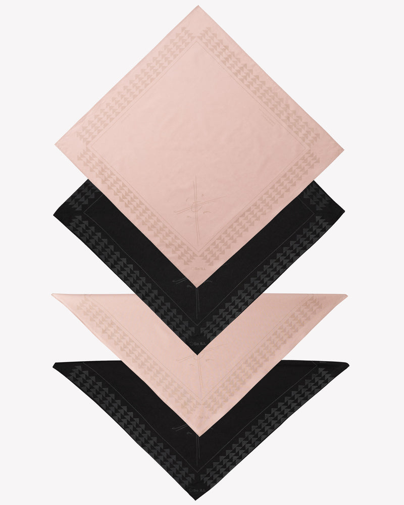 Dirty Pink and Black Wolf bandanas unfolded as square silhouettes and also folded as triangles